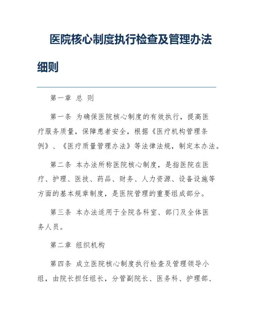 医院核心制度执行检查及管理办法细则