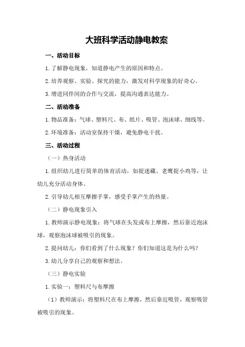 大班科学活动静电教案