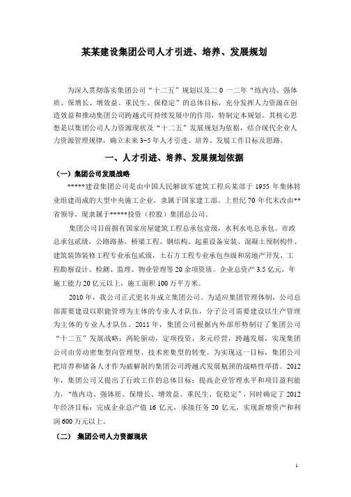 某集团公司人才引进、培养、发展规划
