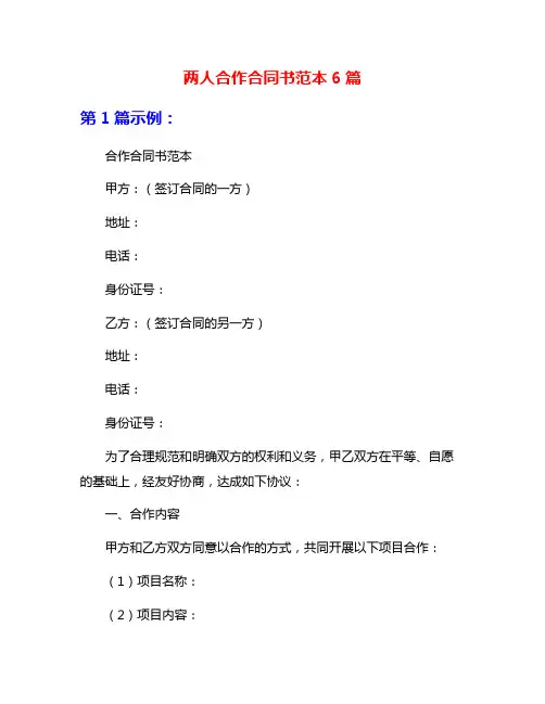 两人合作合同书范本6篇