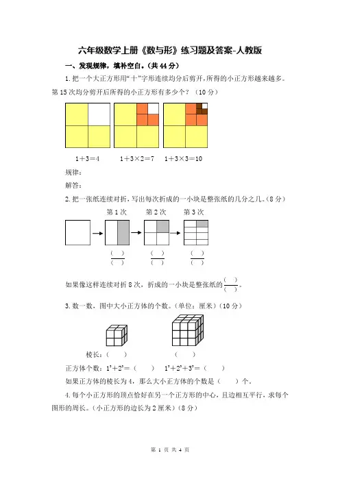 六年级数学上册《数与形》练习题及答案-人教版