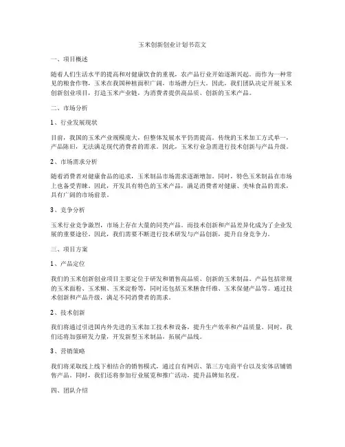 玉米创新创业计划书范文