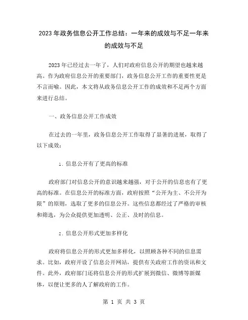 2023年政务信息公开工作总结：一年来的成效与不足