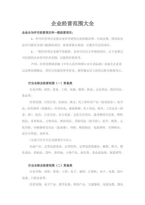经营范围大全
