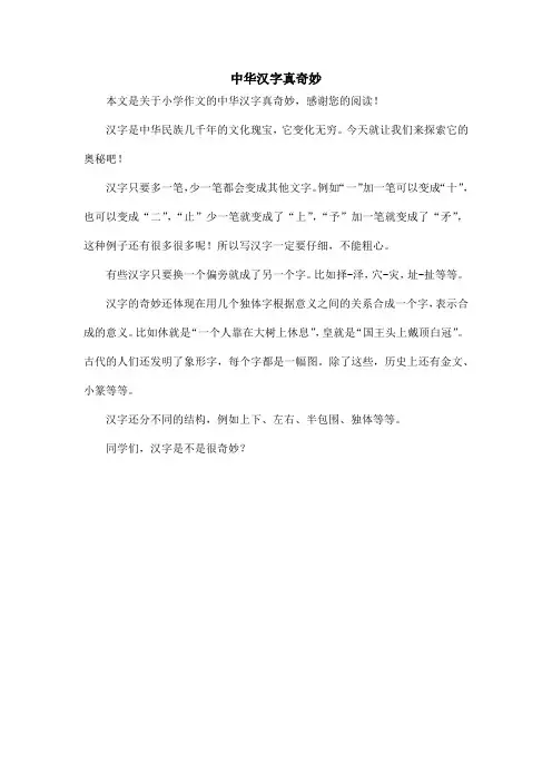 中华汉字真奇妙_小学作文
