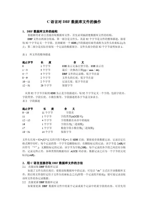 C语言对DBF数据库文件的操作