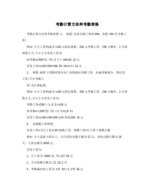 考勤计算方法和考勤表格