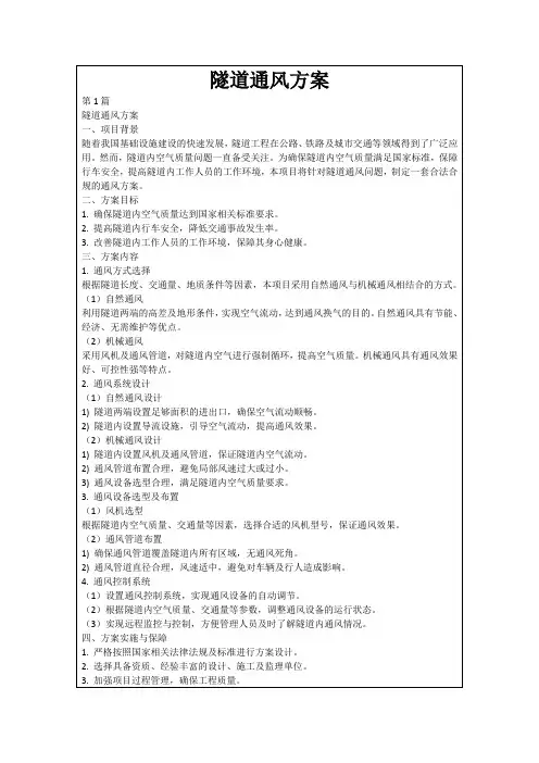 隧道通风方案