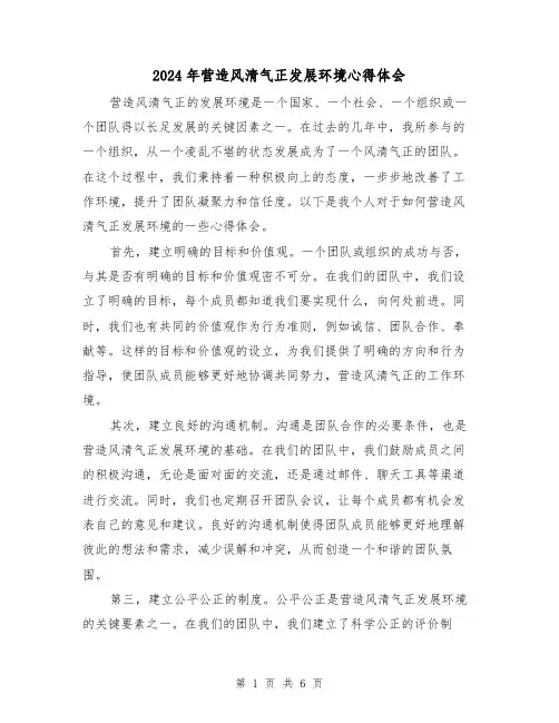 2024年营造风清气正发展环境心得体会(2篇)