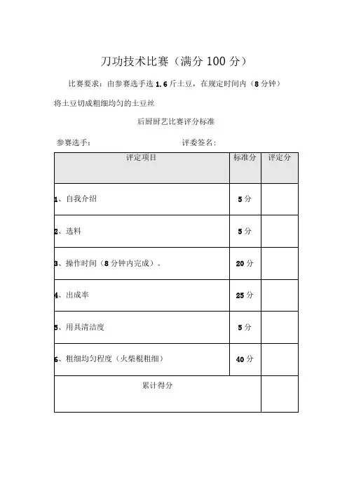 餐饮厨艺刀工、盘饰大赛评分标准
