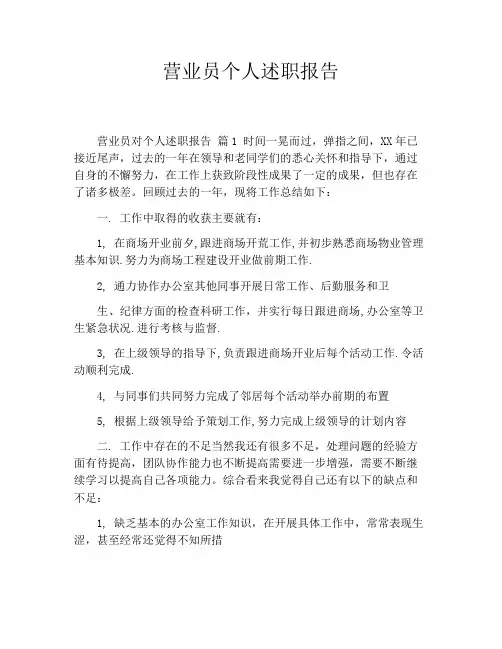 营业员个人述职报告
