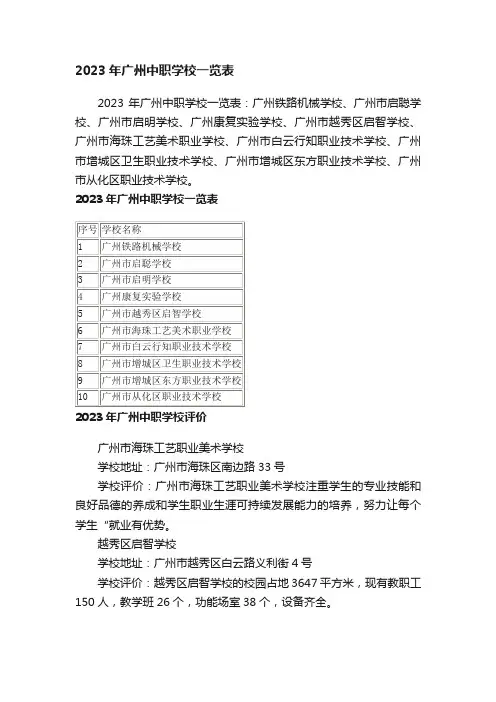 2023年广州中职学校一览表