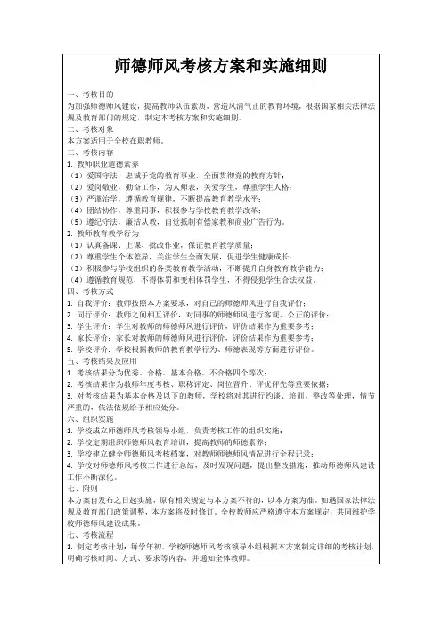 师德师风考核方案和实施细则