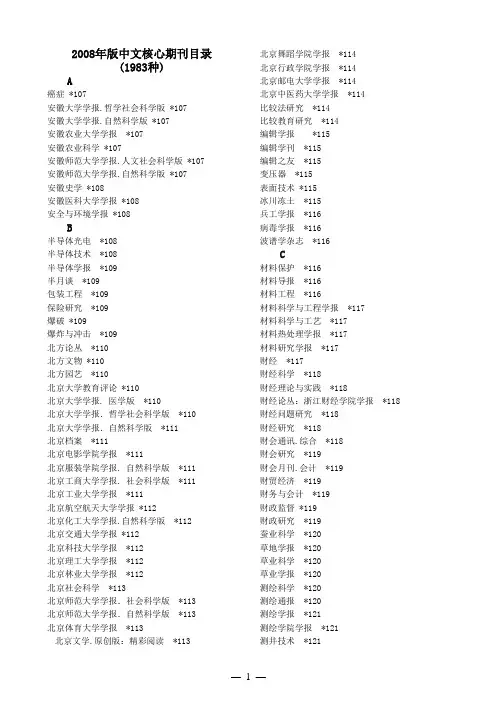 2008中文核心期刊(拼音)