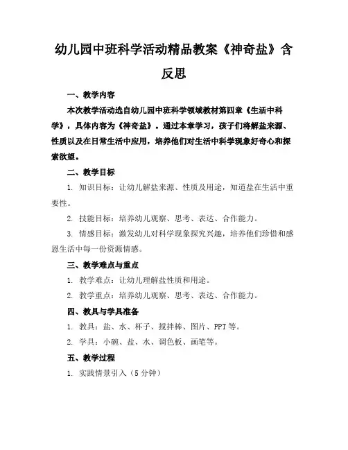 幼儿园中班科学活动精品教案《神奇的盐》含反思