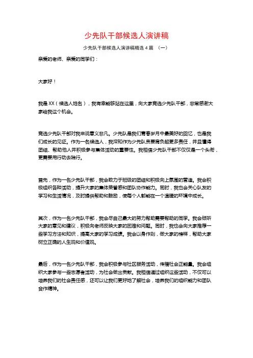 少先队干部候选人演讲稿4篇
