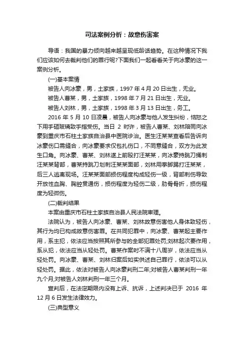 司法案例分析：故意伤害案