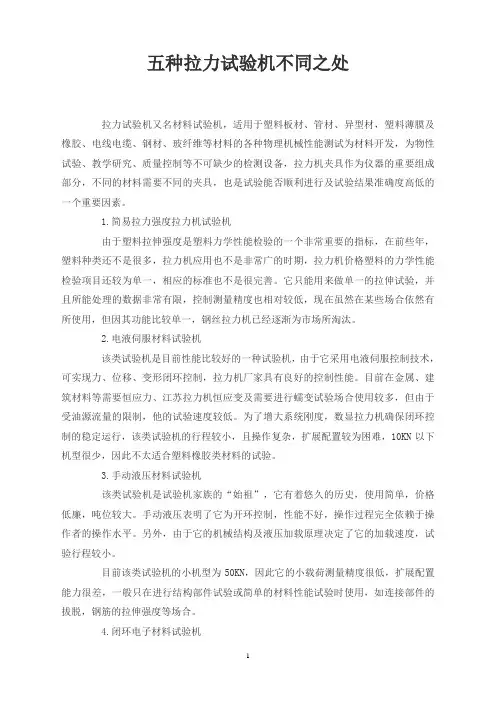 五种拉力试验机不同之处