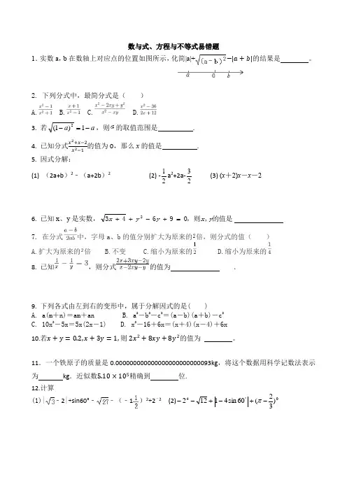 (完整版)数与式、方程与不等式易错题