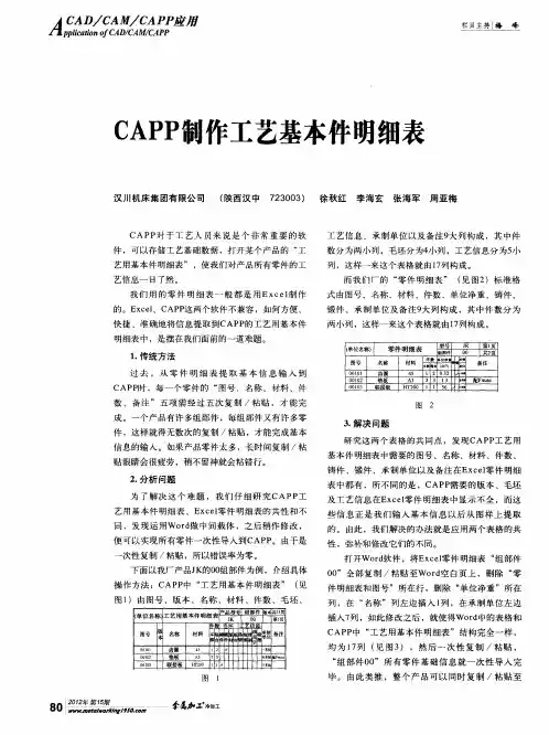 CAPP制作工艺基本件明细表