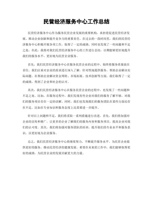 民营经济服务中心工作总结