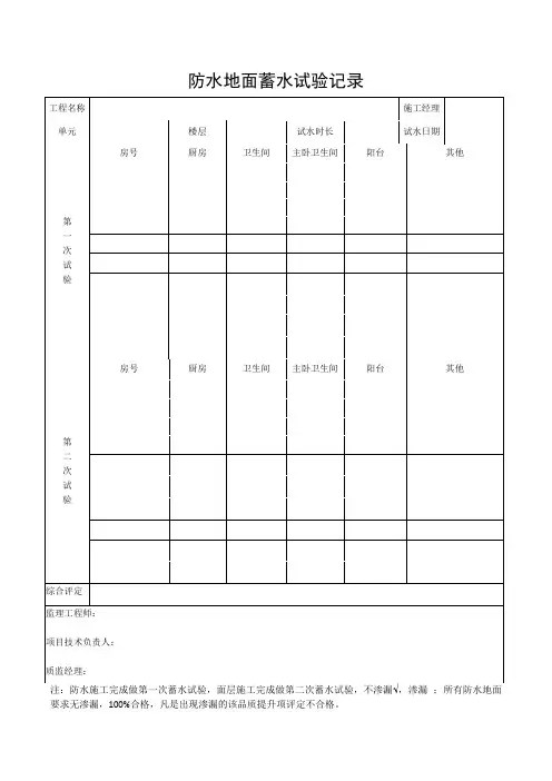 蓄水试验检查表格