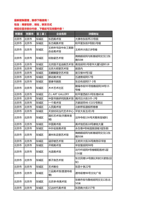 新版北京市北京市东城区画廊企业公司商家户名录单联系方式地址大全39家