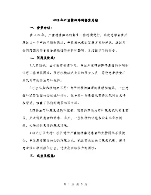 2024年严重精神障碍督查总结(2篇)