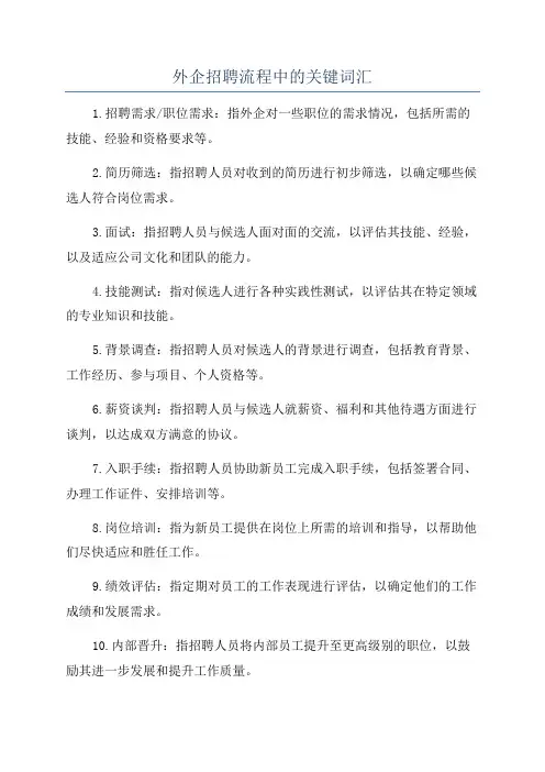 外企招聘流程中的关键词汇