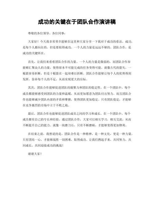 成功的关键在于团队合作演讲稿