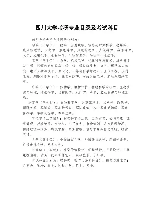四川大学考研专业目录及考试科目