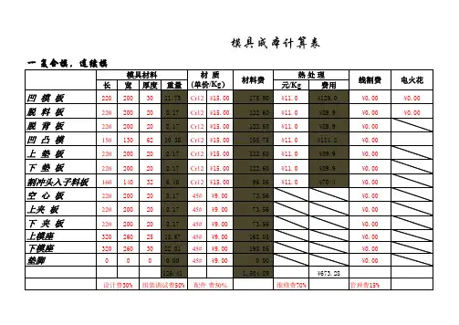 冲压模具成本计算表软件xls