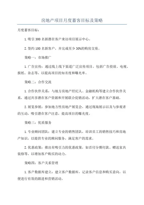 房地产项目月度蓄客目标及策略