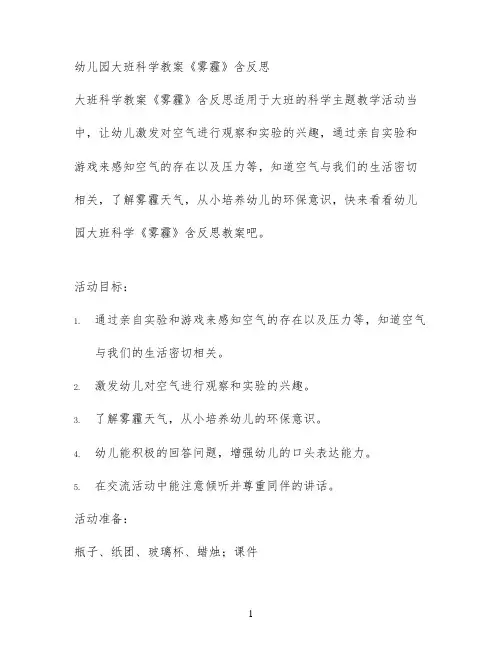 幼儿园大班科学教案《雾霾》含反思