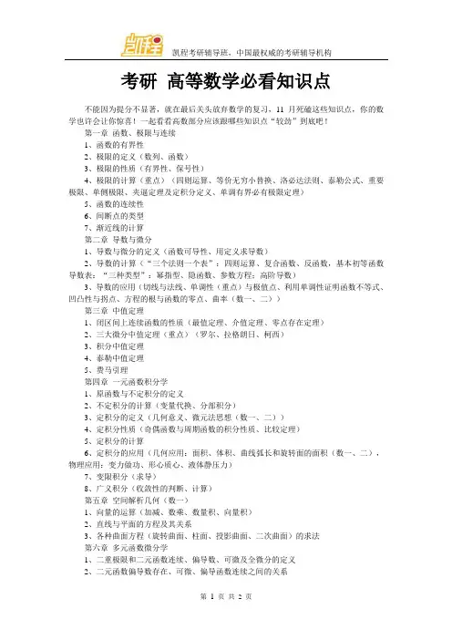 考研 高等数学必看知识点