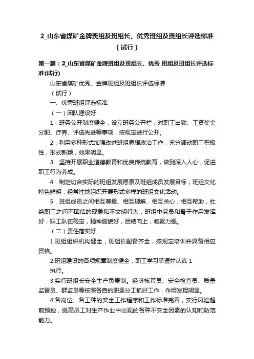 2_山东省煤矿金牌班组及班组长、优秀班组及班组长评选标准（试行）