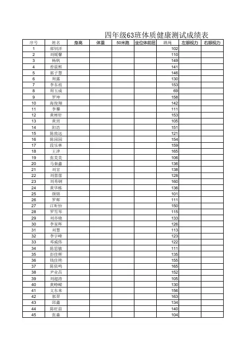 小学四年级各班跳绳成绩统计表
