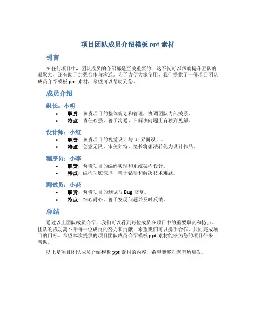 项目团队成员介绍模板ppt素材
