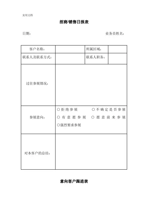 展会招商招展常用表格