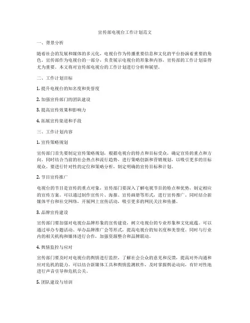 宣传部电视台工作计划范文