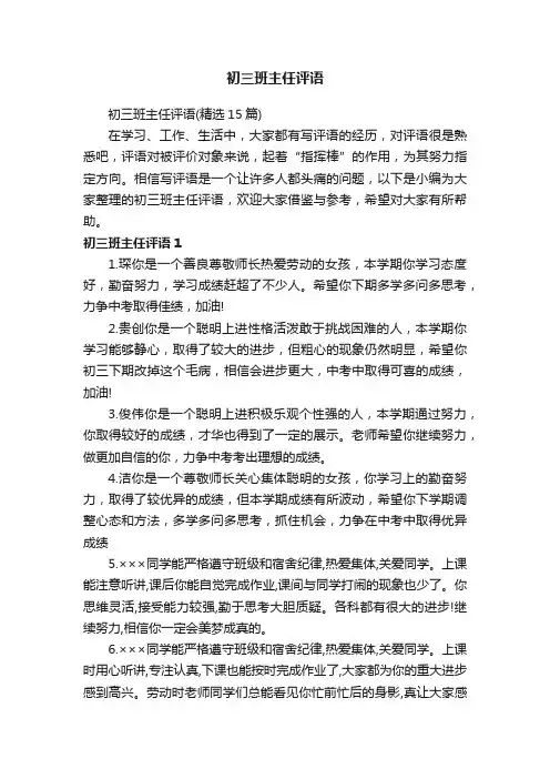 初三班主任评语