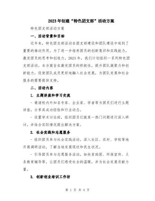 2023年创建“特色团支部”活动方案