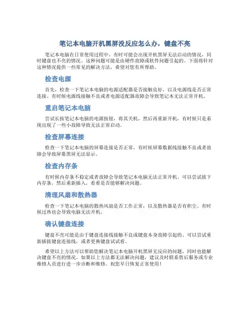 笔记本电脑开机黑屏没反应怎么办键盘不亮