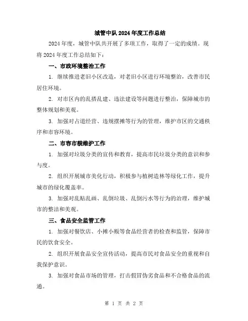 城管中队2024年度工作总结
