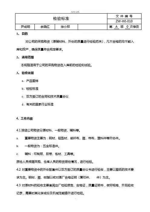 进货检验规范