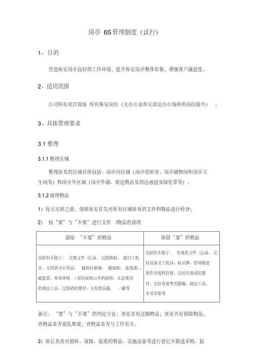 (完整版)岗亭6S管理制度(试行)-确定版3.16