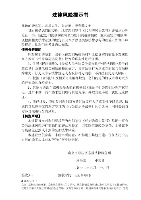 法律风险提示书