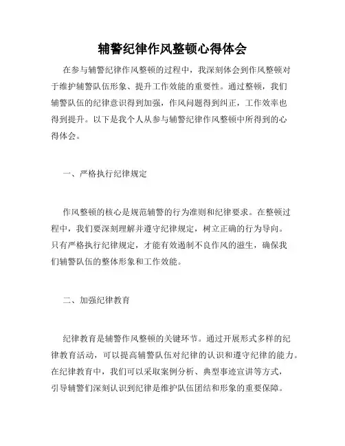 辅警纪律作风整顿心得体会
