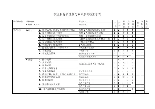 安全目标责任制与双体系考核汇总表