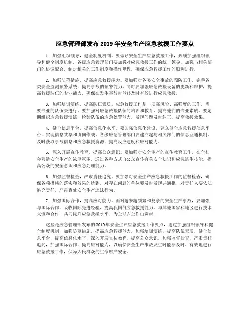 应急管理部发布2019年安全生产应急救援工作要点